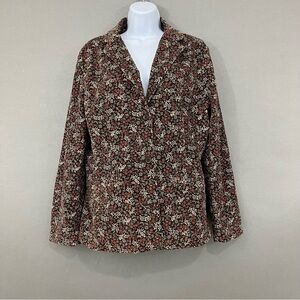 L.L.Bean Brown Floral Corduroy Button Lined Blazer